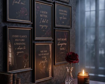 Donkere romantische citaatafdrukken | Gotisch boekenachtig decor (digitale download)