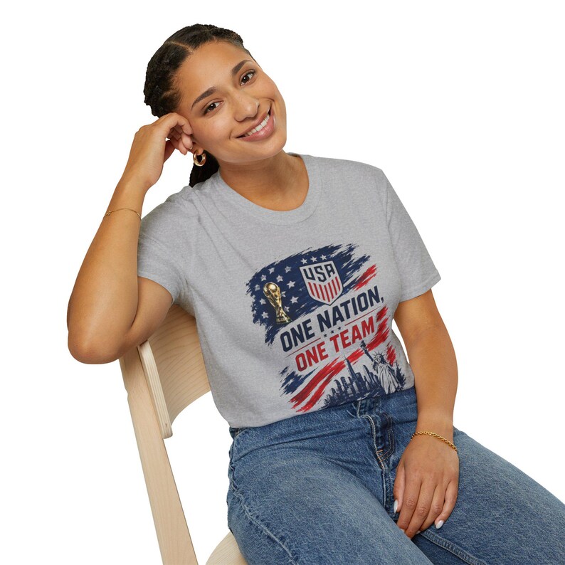One Nation One Team T-Shirt | USA Flag, Statue of Liberty, Soccer Emblem image 2