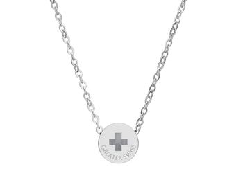Engraved Swissy Round Pendant Necklace