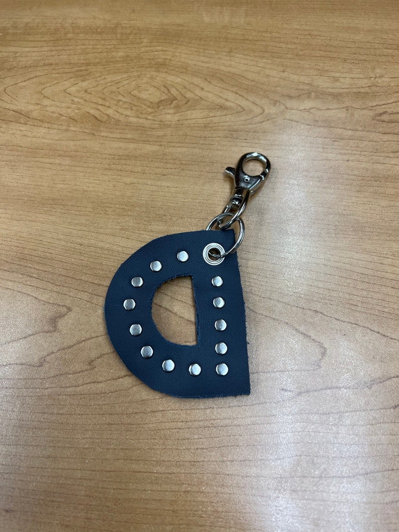 Custom Leather Initial Keychain Riveted Leather Keychain Custom ...
