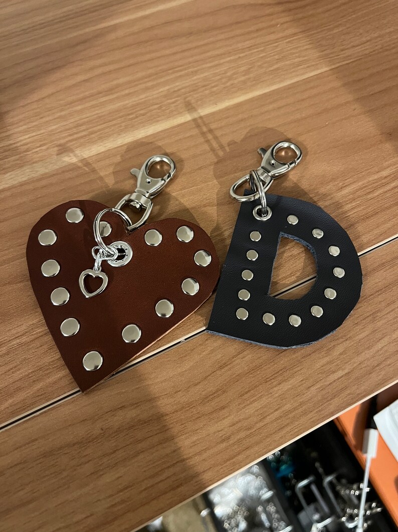 Custom Leather Initial Keychain Riveted Leather Keychain Custom ...
