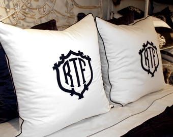Monogram Applique Pillow Sham Triple Crown Font (Various Colors Available)