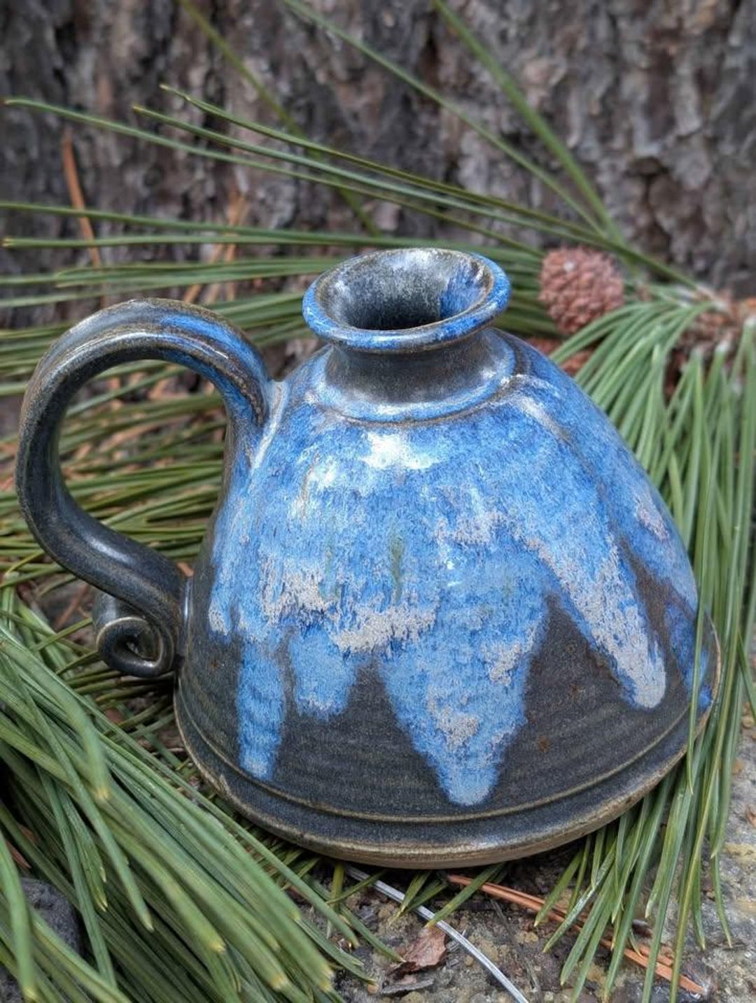 Beautiful Studio Art Pottery Blue Drip Glaze Oil Lamp Pitcher Base - Etsy