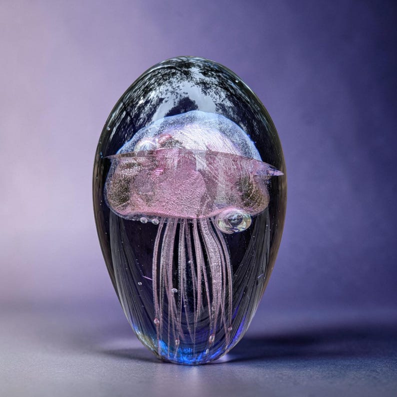Art Glass Blue and Purple Jellyfish Paperweight UV Glows - Etsy