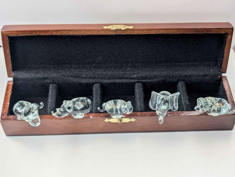 Set Of 5 Ngwenya Glass Animal Figurines From Swaziland with