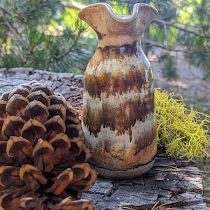 Gorgeous signed earth pottery drip glaze pitcher bud vase
