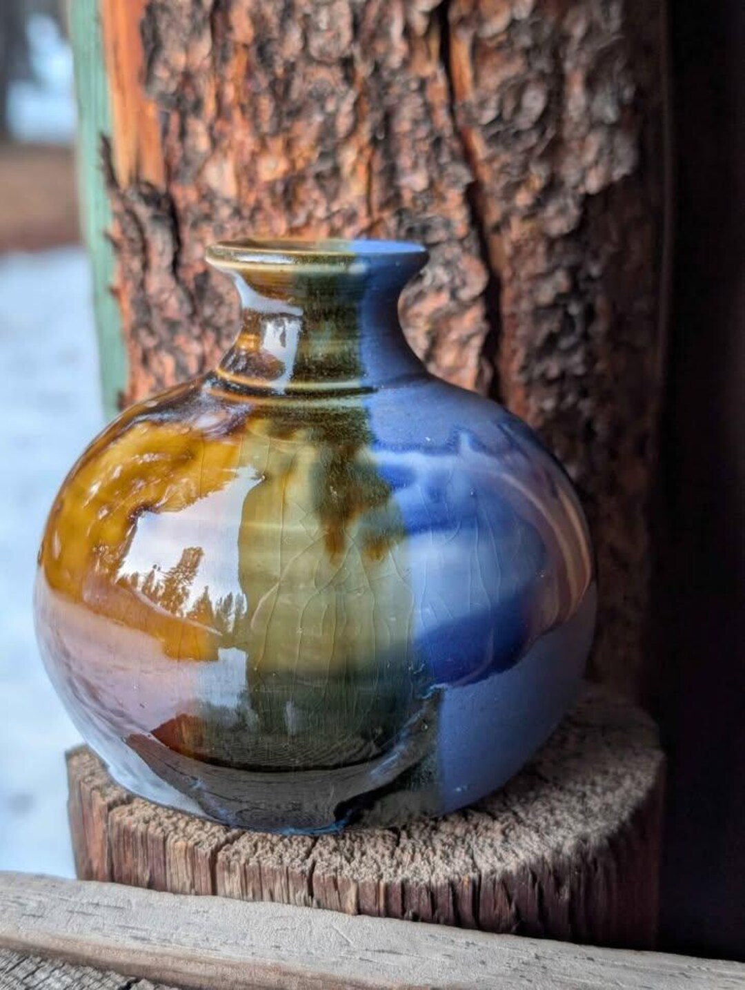 Signed Studio Art Pottery Bud Vase – Drip Glaze, Blues & Greens - Etsy