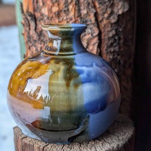 Beautiful studio art pottery drip glaze bud vase - signed
