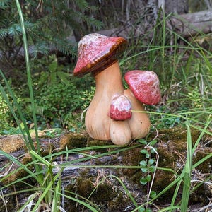Super cute ceramic mushroom trio figurine garden art