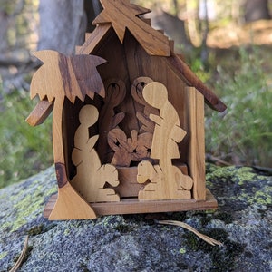 Carved Olive Wood Miniature Nativity Scene Creche from Bethlehem
