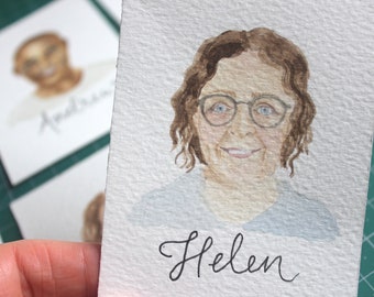 Portrait Illustration place cards, A7 personalised watercolours for table settings; wedding favour, corporate events, Christmas - keepsakes!
