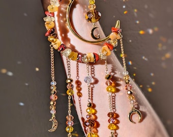 Citrine Moon Suncatcher Jasper Crystal Home Decor Celestial Moon Topaz Sun Catcher Sun Goddess Crescent Moon Witchy Gift Window Hanging
