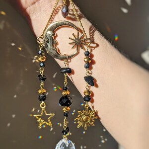 Obsidienne attrape-soleil lune breloque déesse lune attrape-soleil sorcière lune rétroviseur voiture attrape-soleil étoile de lune noire accessoires de voiture