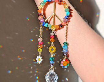Peace Sign Suncatcher Car Charm Hippie Stuff for Car Decor Boho Accessories Hippie Decor Peace Sign Rainbow Gift Hippie Flower Power Love