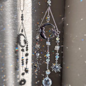 Moonstone Suncatcher Crescent Moon Goddess Car Decor Celestial Moon Sun Catcher Crystal Rear View Mirror Car Hanger Crystal Moon Car Charm