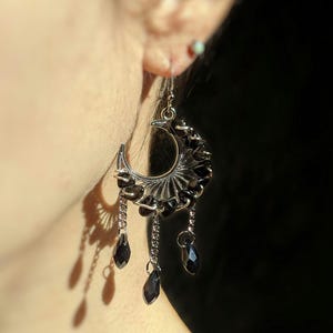 Obsidian Moon Witchy Earrings Whimsigoth Jewelry Celestial Accessories Silver Moon Gothic Jewelry Gift image 3
