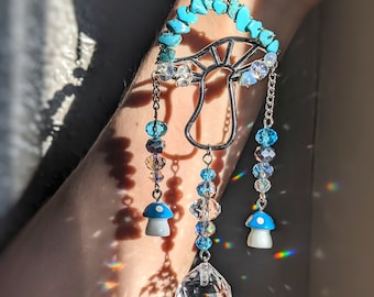 Mushroom Suncatcher Turquoise Mushroom Car Accessories Hippie Sun Catcher 70s Mushroom Decor Hippie Rear View Mirror Hanging Mushroom Gift