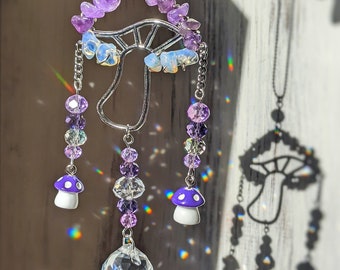 Amethyst Suncatcher Mushroom Car Accessories Hippie Sun Catcher 70s Mushroom Decor for Car Mirror Hanging Mushroom Car Hanger Amethyst