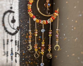 Citrine Moon Suncatcher Jasper Crystal Home Decor Celestial Moon Topaz Sun Catcher Sun Goddess Crescent Moon Witchy Gift Window Hanging