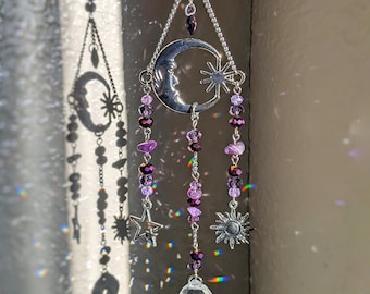 Amethyst Moon Goddess Suncatcher Car Decor Celestial Amethyst Crescent Moon Sun Catcher Amethyst Rear View Mirror Goddess Amethyst Sun