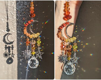 Citrine Moon Goddess Car Charm Suncatcher Sun and Moon Decor Moon Car Rear View Mirror Suncatcher Citrine Sun Catcher Crystal Car Hanger