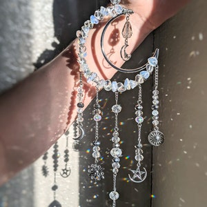 Crystal Moon Goddess Suncatcher Opal Moon Hanging Light Catcher Celestial Moon Sun Catcher Crescent Moon Stars Whimsigoth Decor Witchy Gift