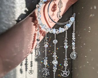 Crystal Moon Goddess Suncatcher Opal Moon Hanging Light Catcher Celestial Moon Sun Catcher Crescent Moon Stars Whimsigoth Decor Witchy Gift