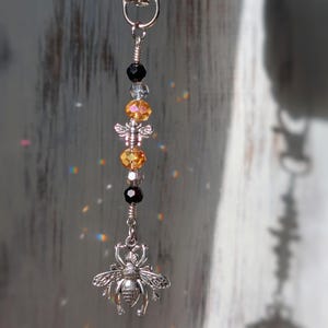 Honey Bee Keychain Backpack Bee Accessories Purse Keychain Honey Bee Purse Tag Bees Protector Pollinators Bee Gift for Bee Lover Bee Charms Silver
