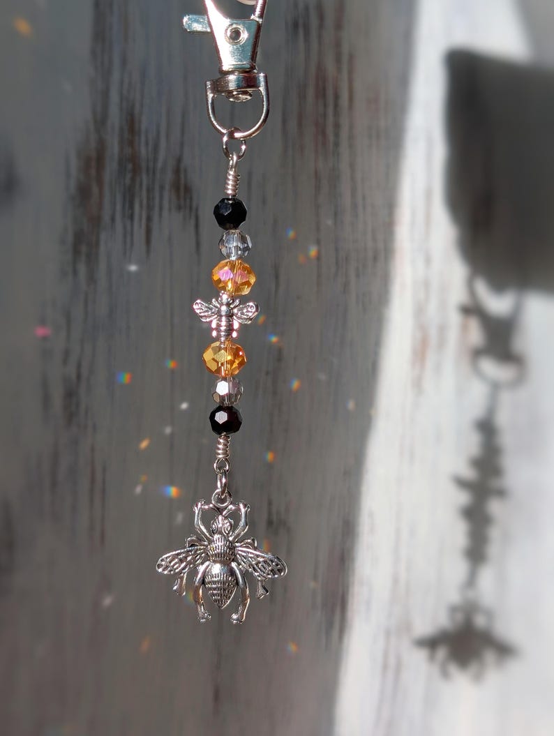 Honey Bee Keychain Backpack Bee Accessories Purse Keychain Honey Bee Purse Tag Bees Protector Pollinators Bee Gift for Bee Lover Bee Charms Silver