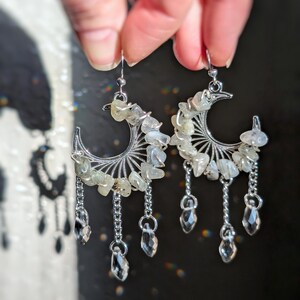 Obsidian Moon Witchy Earrings Whimsigoth Jewelry Celestial Accessories Silver Moon Gothic Jewelry Gift image 5