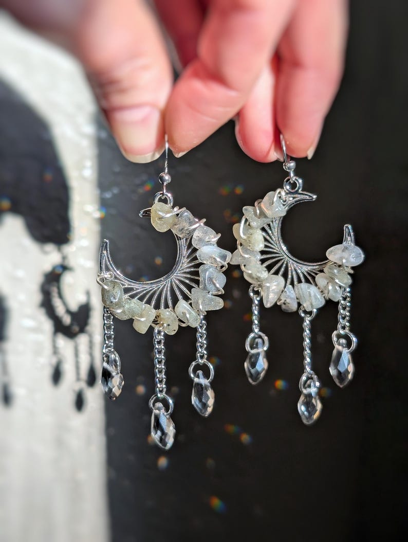 Obsidian Moon Witchy Earrings Whimsigoth Jewelry Celestial Accessories Silver Moon Gothic Jewelry Gift image 5