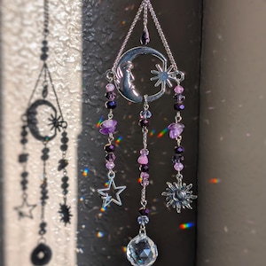 Amethyst Moon Goddess Suncatcher Car Decor Celestial Amethyst Crescent Moon Sun Catcher Amethyst Rear View Mirror Goddess Amethyst Sun