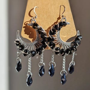 Obsidian Moon Witchy Earrings Whimsigoth Jewelry Celestial Accessories Silver Moon Gothic Jewelry Gift image 2