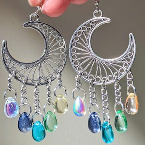 Crescent Moon Drop Dangle Earrings Hippie Jewelry Boho Accessories Silver Moon Jewelry Whimsy Summer Earrings Celestial Witchy Gift