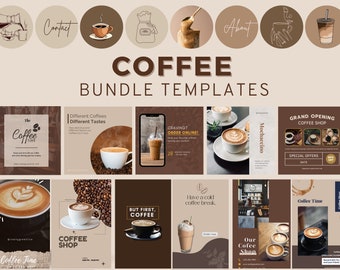 Coffee Instagram Highlights Cover Posts Story Template Coffee shop Instagram Templates for Coffee shop Canva Editable Template Cafe Shop