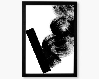 Modern Minimal Black and White Printable Painting Abstract Contemporary Wall Art