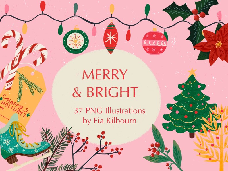 Merry and Bright Christmas Clipart Bundle-Instant Download PNG image 1