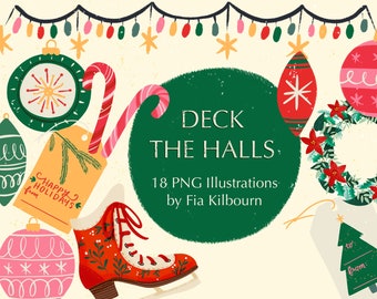 Christmas Decoration Clip art Bundle-Instant Download PNG Graphics-Holiday Collection