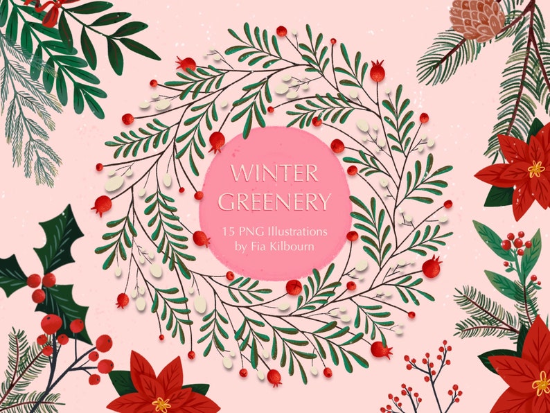 Winter Greenery Christmas Clipart Bundle-Instant Download PNG image 1