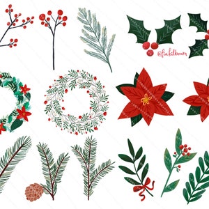 Winter Greenery Christmas Clipart Bundle-Instant Download PNG Graphics-Holiday Illustration Collection image 2