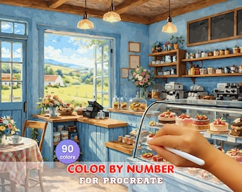 Cozy Bakery Interior Paint by Number – Charming Cafe Scene, Desserts (Digital Download)