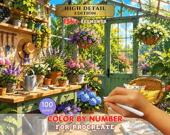 Cozy Garden Greenhouse Paint by Number for Procreate – Floral Cottage Retreat | High Detail Digital Download