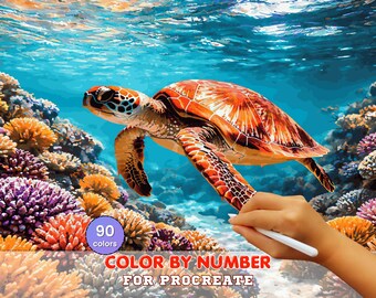 Sea Turtle Color by Number, Procreate Ocean Art (Digital Download)