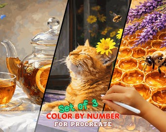 Cozy Paint by Number Bundle – Cat, Tea, Honey Art Kit (Digital Download)