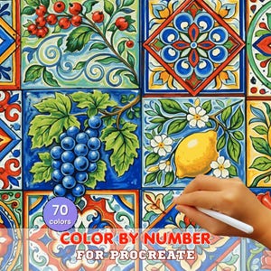 Colorful Mediterranean Tiles Paint by Number for Procreate – Decorative Ceramic Pattern Art | Digital Download