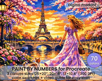 Paris Eiffel Tower Paint by Number for Procreate – Spring Romance | Digital Download