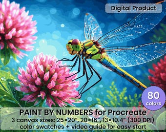 Procreate用トンボの花の塗り絵 – カラフルなマクロ自然昆虫アート | デジタルダウンロード