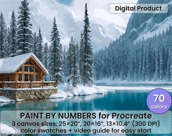 Winter Cabin Paint by Number | Procreate Landscape Art (Digital Download)