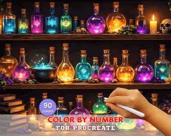 Magic Potions Paint by Number for Procreate – Witchy Fantasy Art | Digital Download
