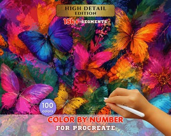 Colorful Butterflies Paint by Number for Procreate – Vibrant Floral Fantasy | High Detail Digital Download